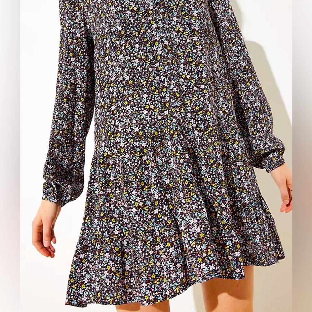 LOFT Plus Size Black Flowy Floral Long Sleeve Dress
